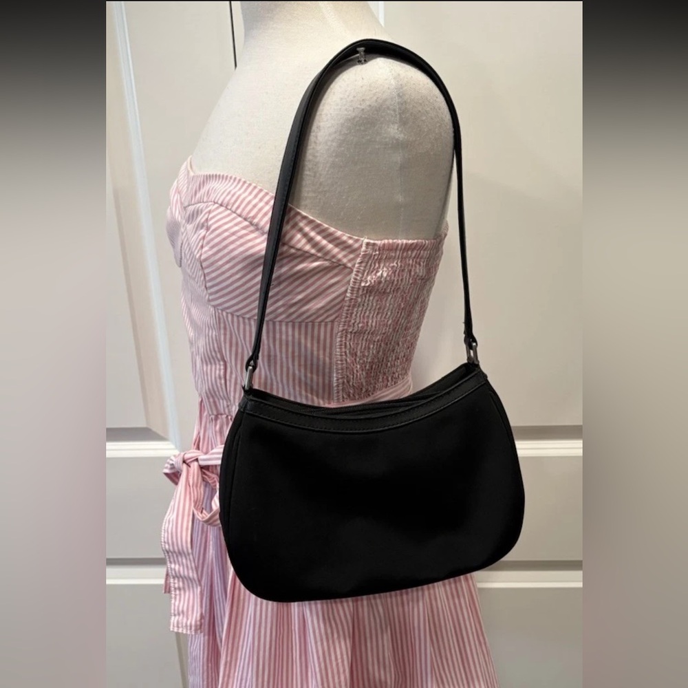 Vintage 90s Black Shoulder Bag Silver Hardware Liz Claiborne‎ Canvas Y2K